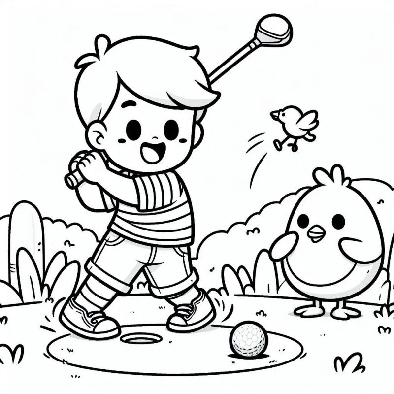 Desenho de Criança Jogando Golfe para Colorir