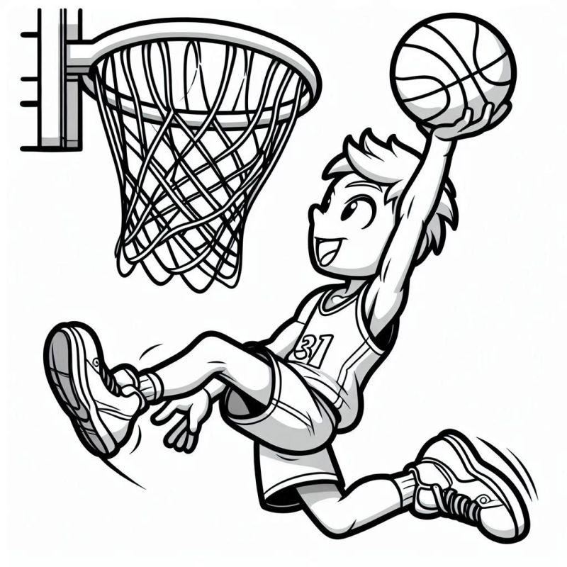 Desenho de Criança Jogando Basquete para Colorir