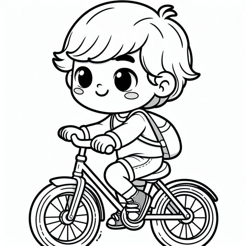 Desenho de Criança Pedalando Bicicleta para Colorir