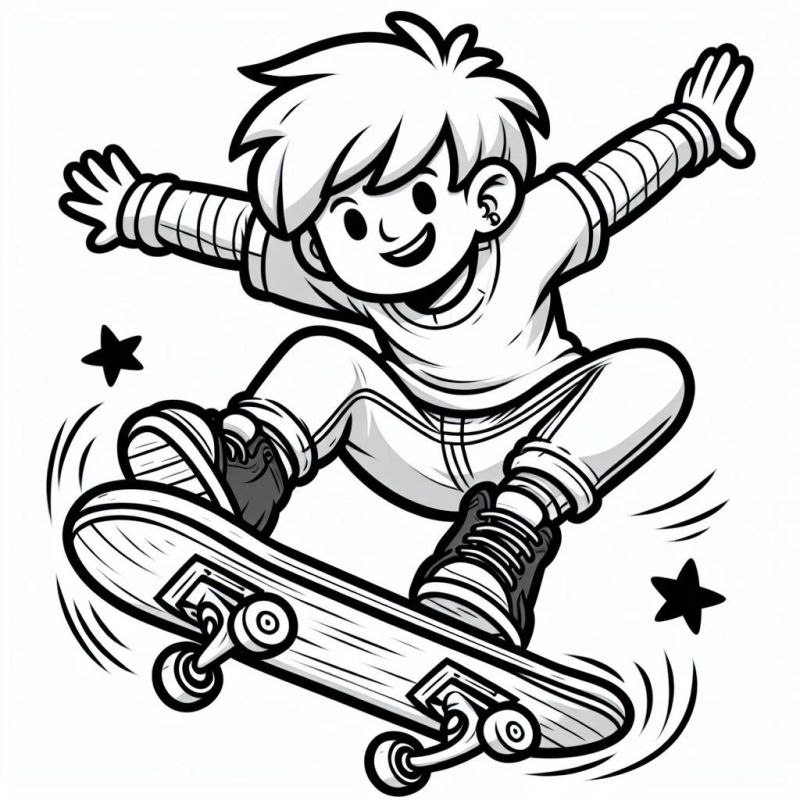 Desenho de Criança no Skate para Colorir