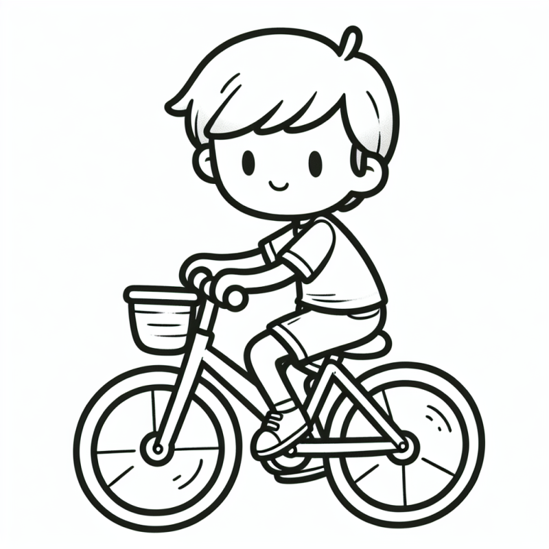 Desenho para Colorir: Menino Pedalando Bicicleta