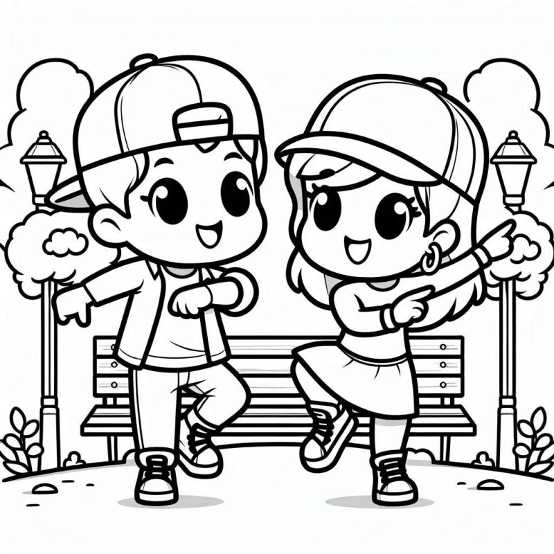 Desenho para Colorir: Crianças Dançando no Parque