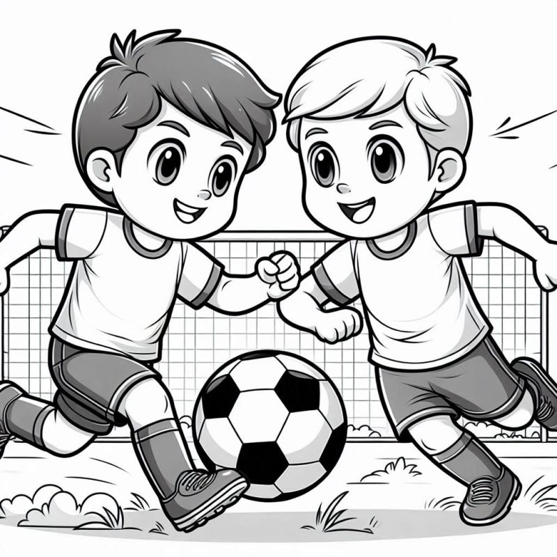 Desenho de Crianças Jogando Futebol para Colorir