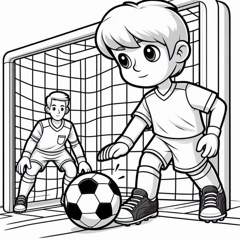 Desenho para colorir de crianças jogando futebol detalhado