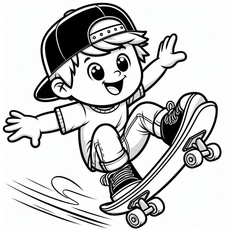 Desenho de Criança no Skate para Colorir