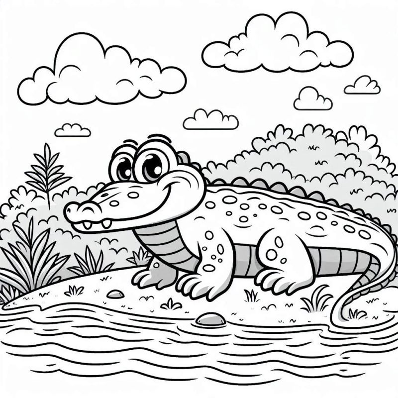 Desenho animado de um crocodilo detalhado para colorir