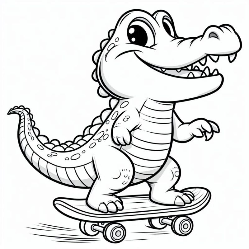 Desenhe e Colora: Crocodilo Divertido no Skate