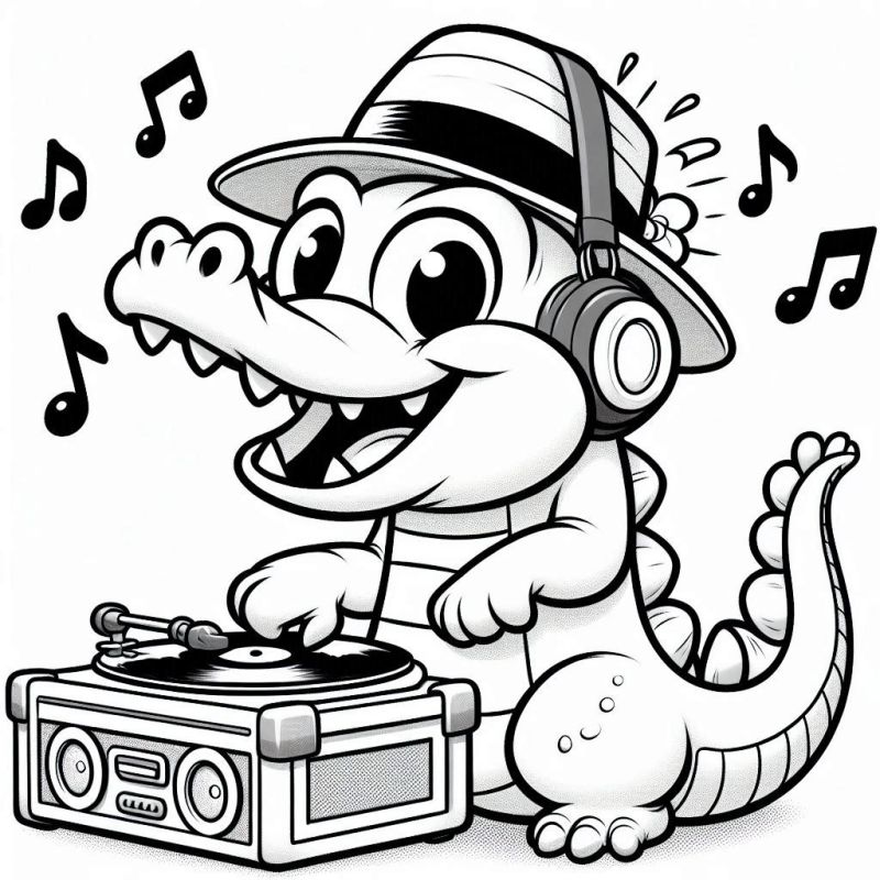 Crocodilo DJ Descolado Pronto para Colorir