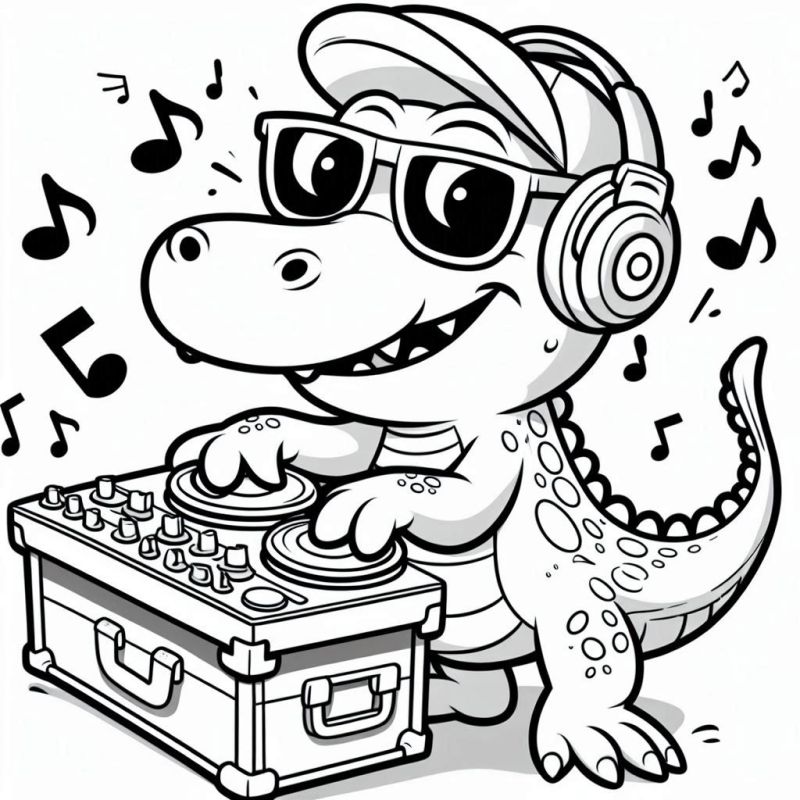 Desenho de Crocodilo DJ em Ação para Colorir