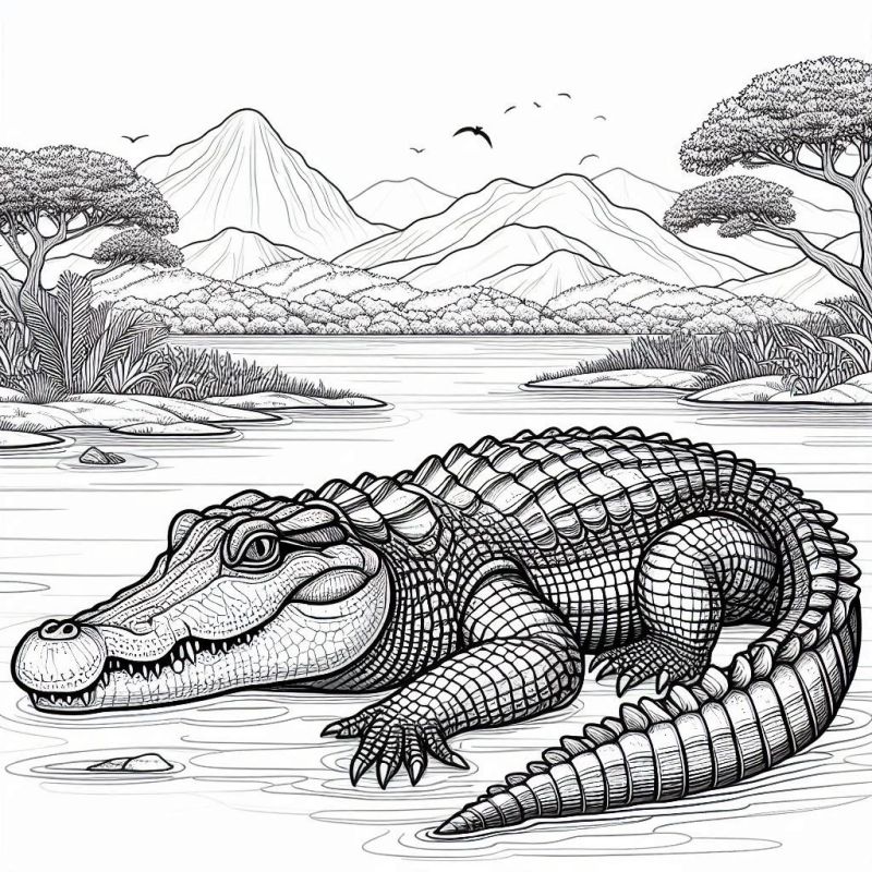 Desenho Detalhado de Crocodilo Africano para Colorir