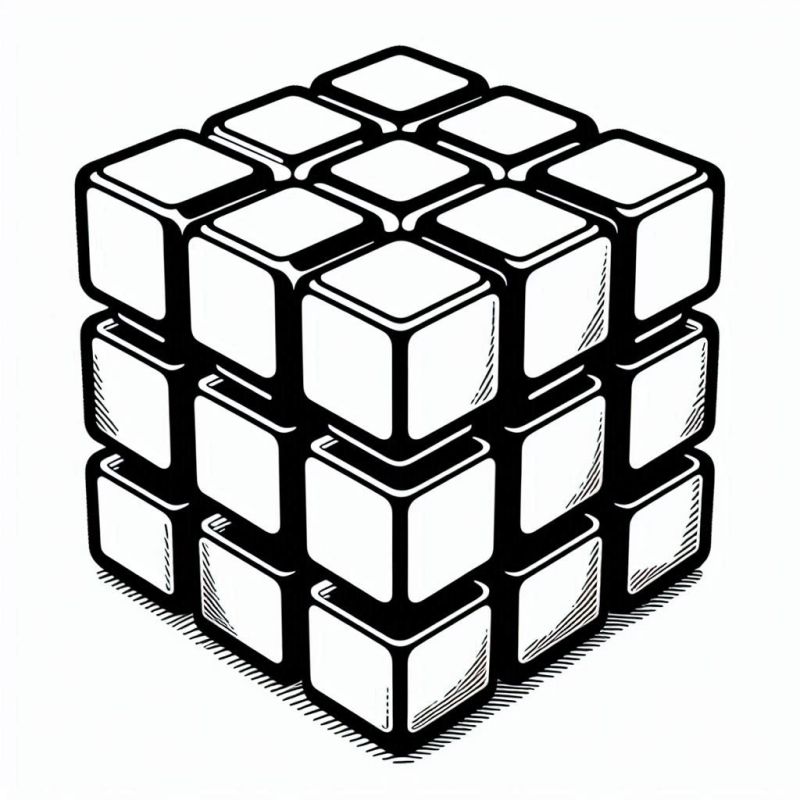 Desenho de Cubo Mágico Tridimensional para Colorir