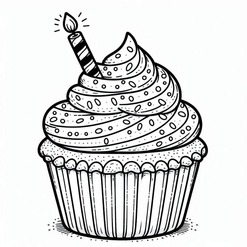 Desenho de Cupcake de Aniversário para Colorir