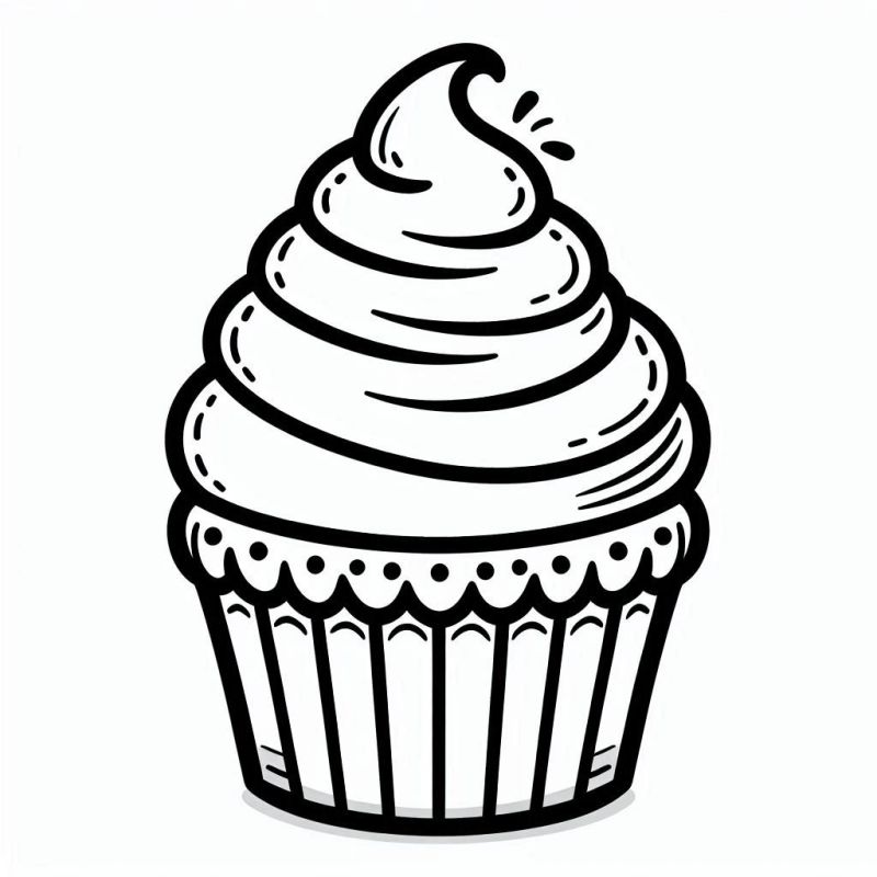 Desenho de Cupcake Cartunesco para Colorir