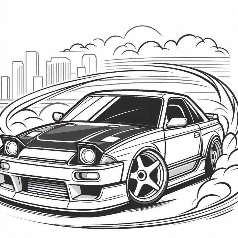 Desenho de Carro Esportivo em Curva para Colorir