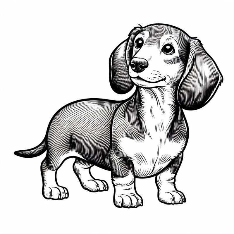 Desenho detalhado de um Dachshund amigável para colorir