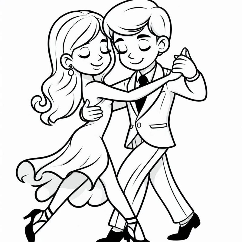 Desenho de Casal Dançando para Colorir