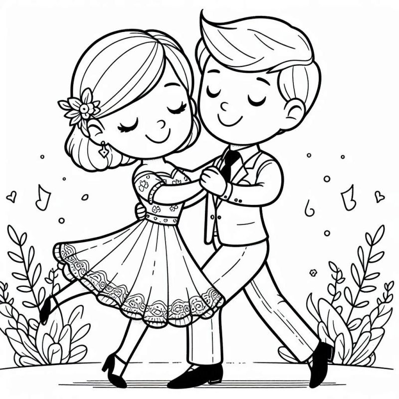 Desenho de Casal Dançando para Colorir