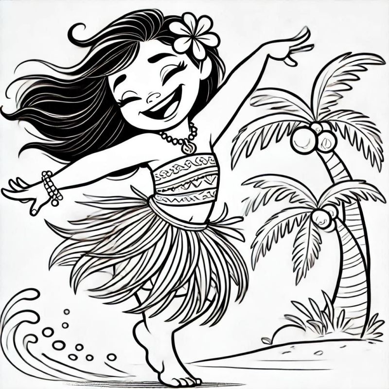 Colorindo a Moana na Dança Havaiana