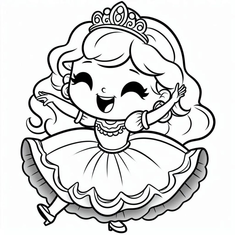 Desenho de Menina Princesa Dançando para Colorir