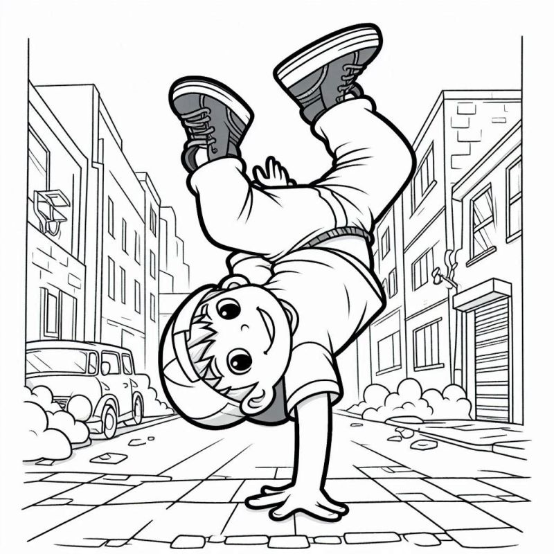 Desenho para colorir de jovem dançarino de breakdance urbano