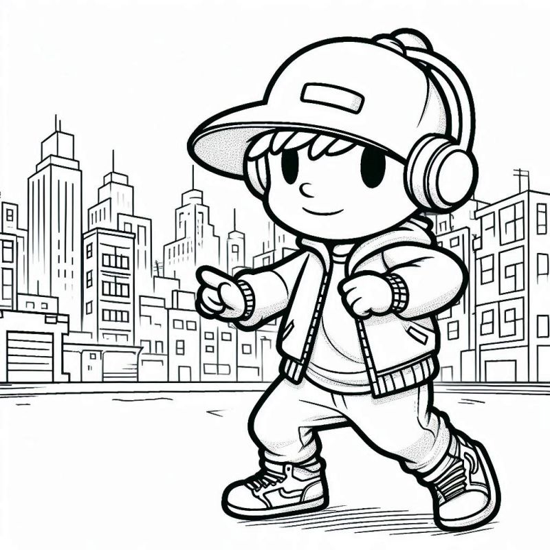 Desenho de Jovem Dançarino Urbano Se Divertindo para Colorir