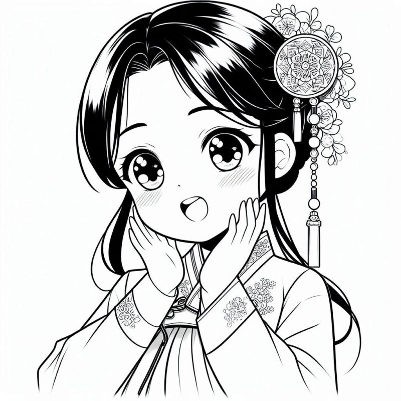 Personagem anime menina sorrindo de kimono