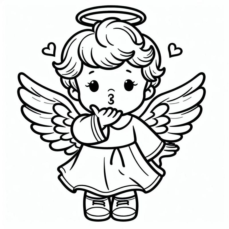 Adorável Desenho de Anjo Fofinho para Colorir