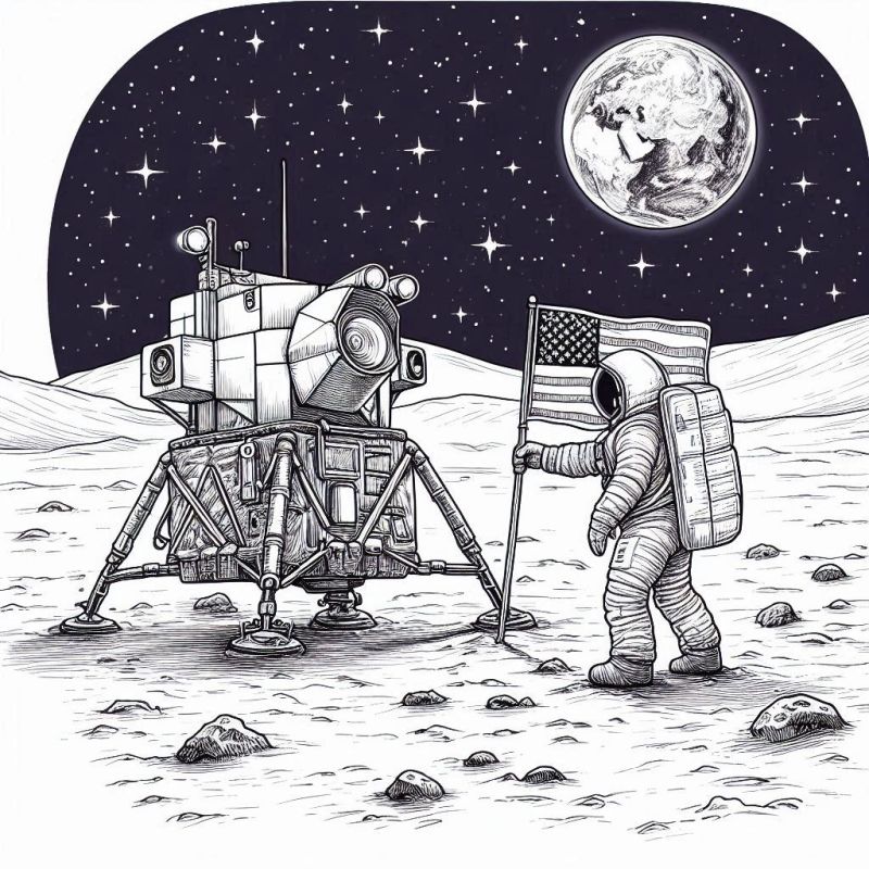 Desenho de Astronauta na Lua para Colorir