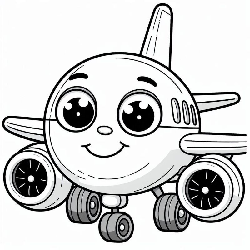 Desenho de Avião Estilizado e Caricato para Colorir