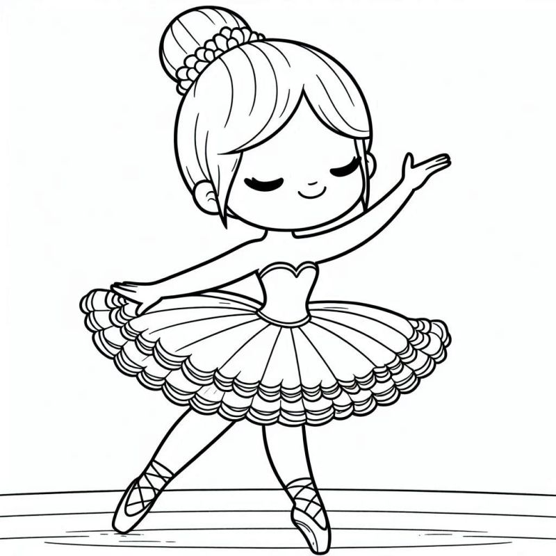 Desenho de Bailarina em Pose Graciosa para Colorir