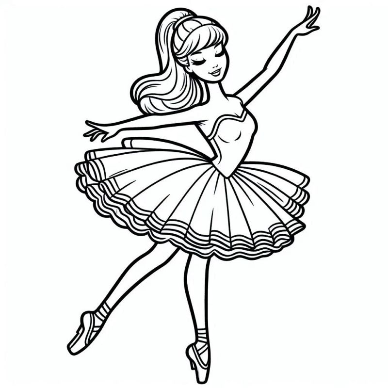 Desenho de um Bailarina Barbie para Colorir em pose clássica de balé