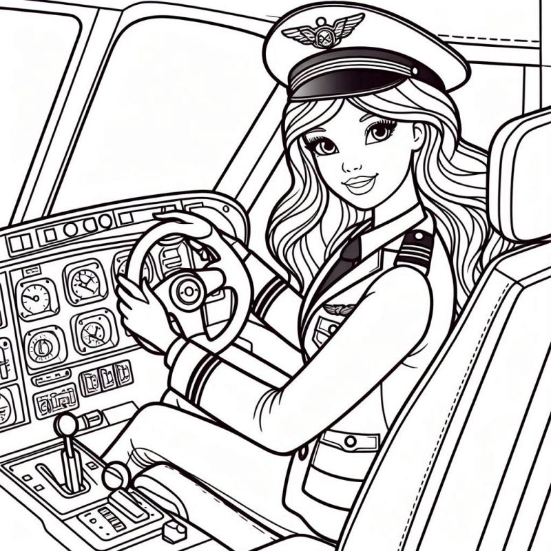 Barbie Piloto de Avião - Desenho para Colorir