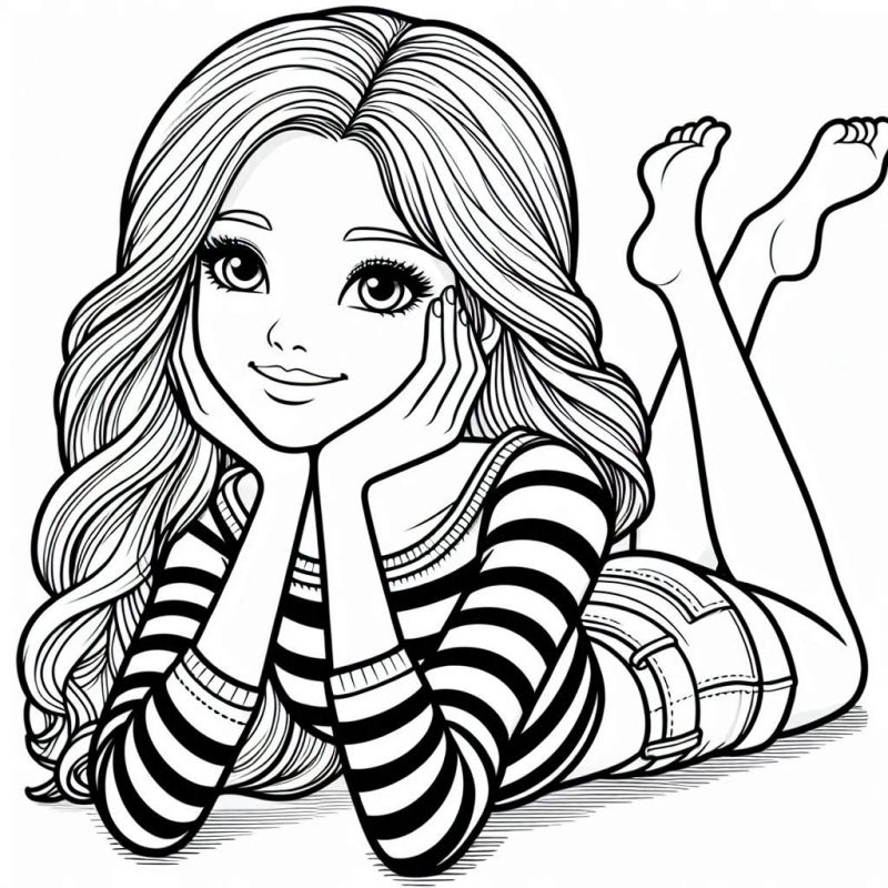 Desenho da Barbie Relaxada para Colorir