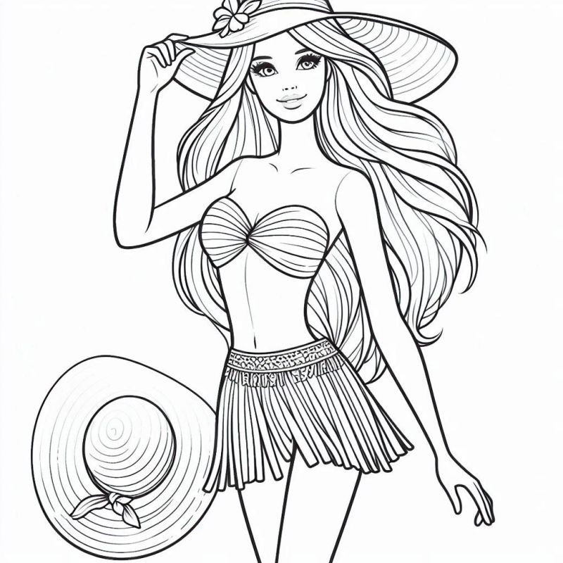 Desenho da Barbie no Verão com Roupa de Banho