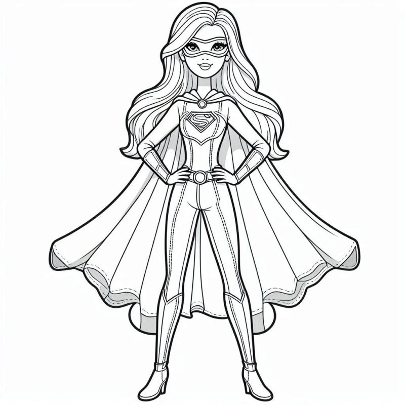 Desenho de Super Heroína Barbie para Colorir