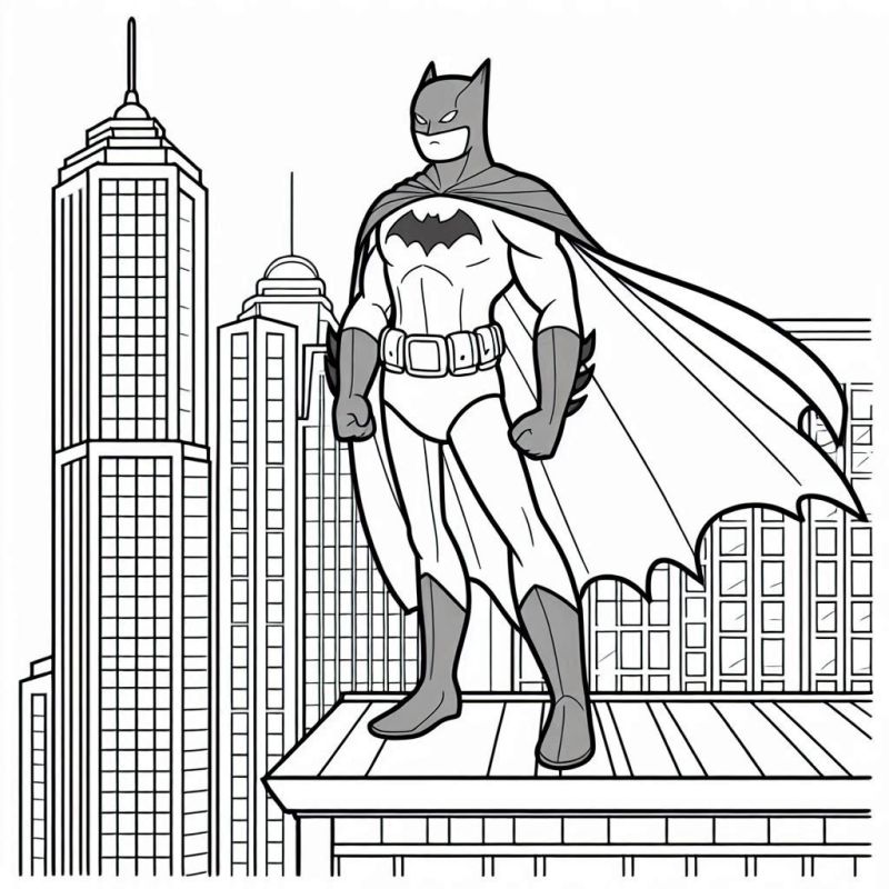 Desenho do Batman no Parapeito do Edifício para Colorir