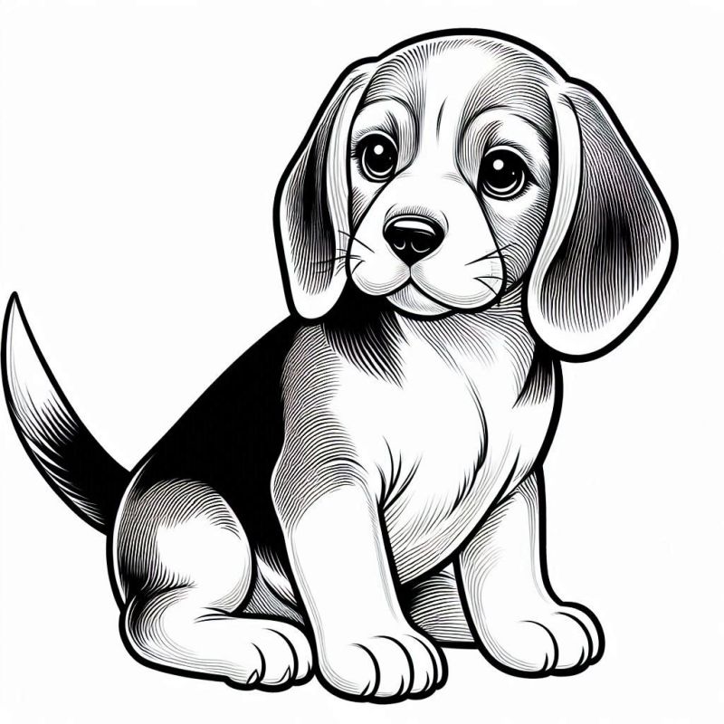 Desenho para colorir de um adorável cachorro beagle filhote sereno