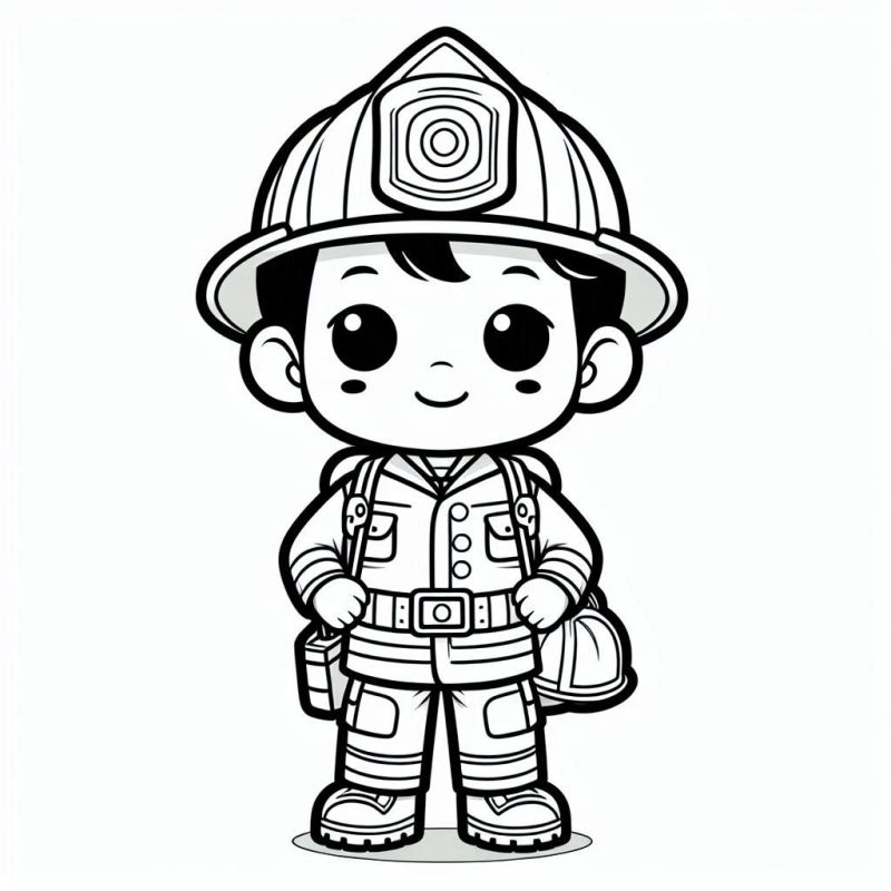 Desenho de Bombeiro Chibi para Colorir