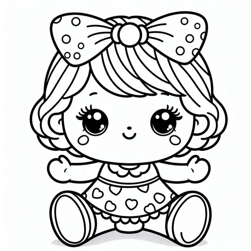 Desenho de boneca fofa sorridente para colorir