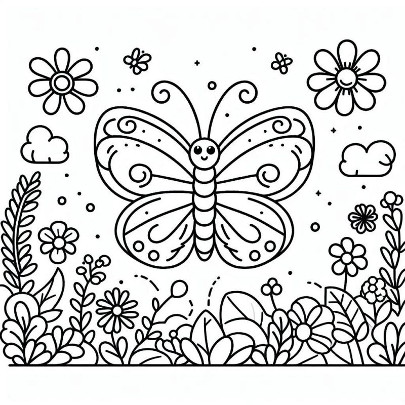 Desenho de Borboleta Detalhada e Alegre para Colorir