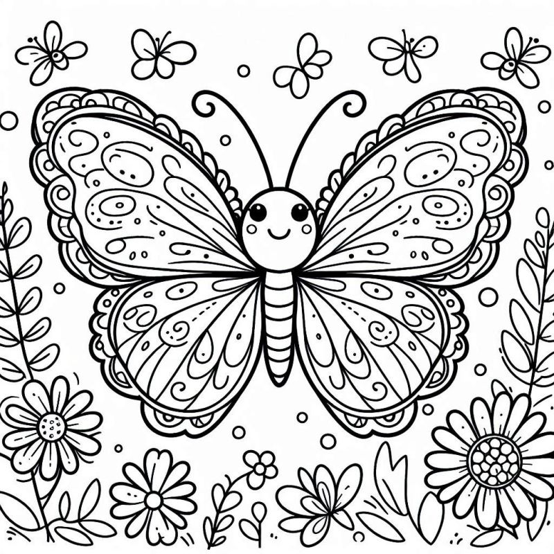 Desenho de Borboleta Detalhada e Estilizada para Colorir