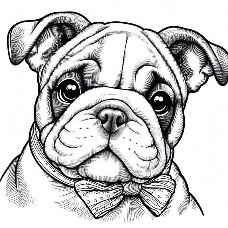 Desenho de Bulldog Fofo com Gravata para Colorir