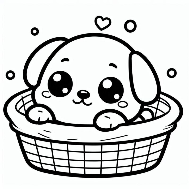 Desenho Kawaii de Filhote de Cachorro para Colorir