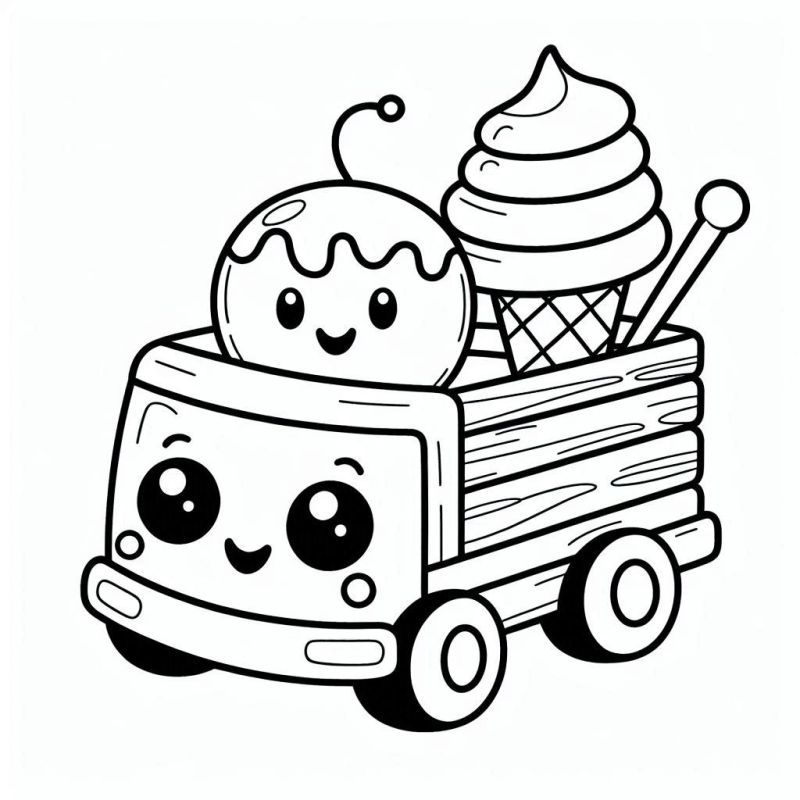 Desenho Kawaii de Caminhão Fofo para Colorir