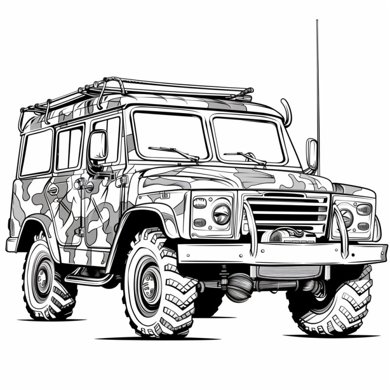 Desenho detalhado de caminhão off-road estilo jipe para colorir