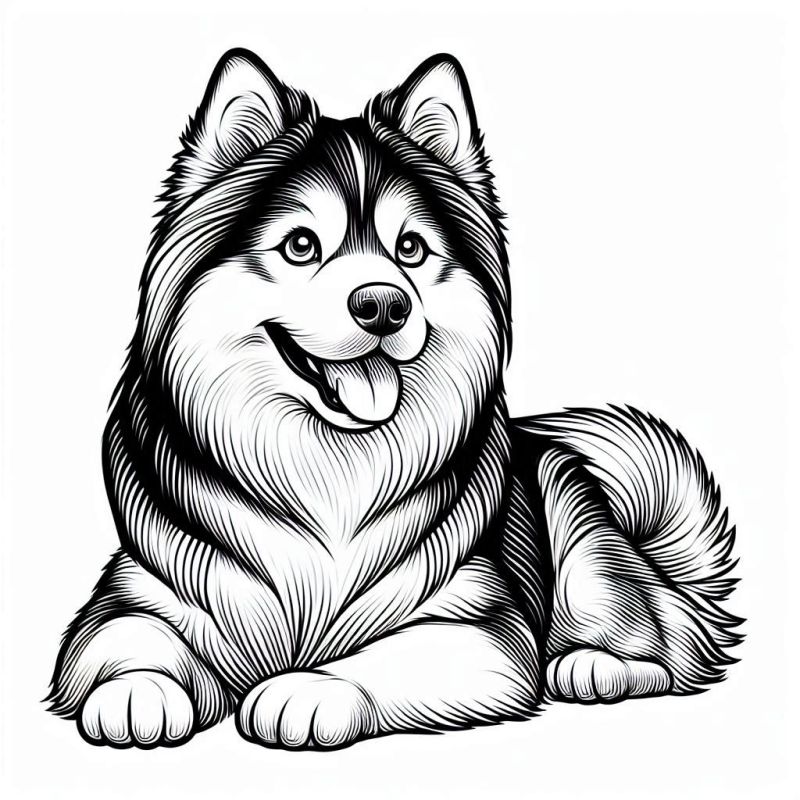 Husky Siberiano alegre e detalhado para colorir