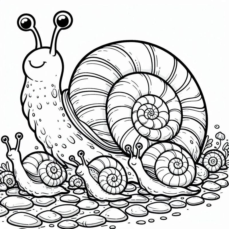 Desenho de Grupo de Caracóis para Colorir