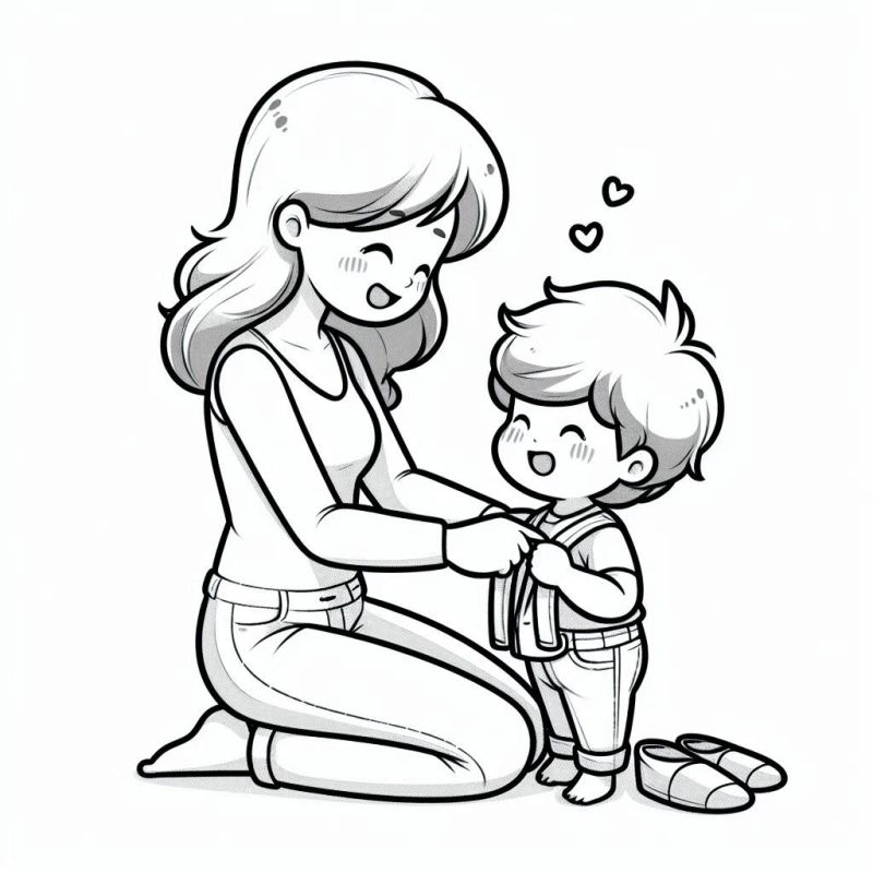 Desenho Carinhoso de Mãe e Filho para Colorir