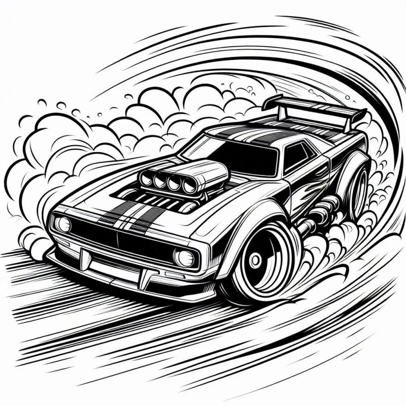 Desenho Detalhado de Carro de Corrida Hot Wheels para Colorir