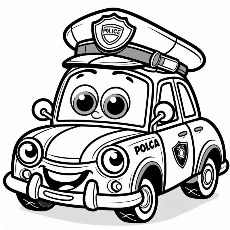 Desenho de Carro de Polícia Fofo e Divertido para Colorir